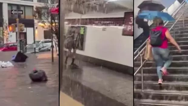 New York'u sağanak vurdu: Sokaklar göle döndü
