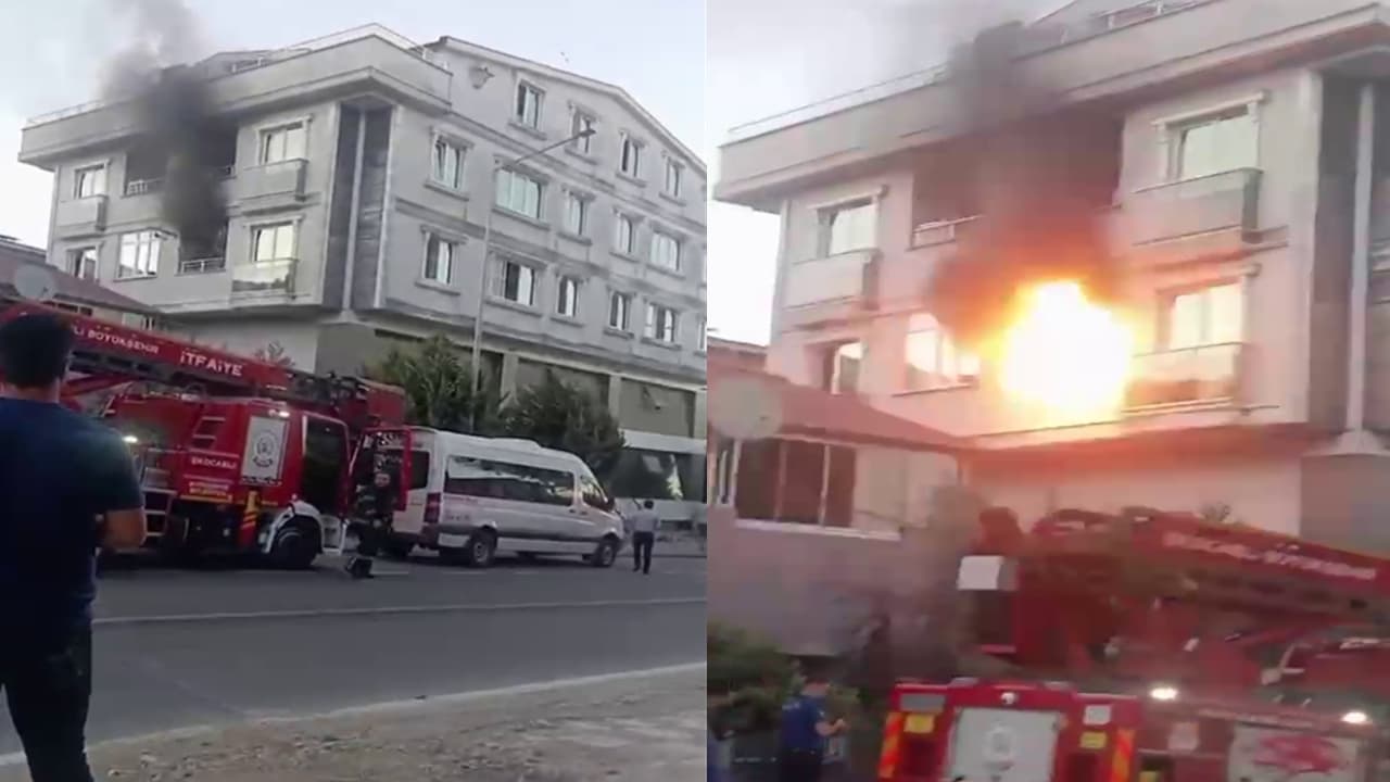 Yangın sırasında dairedeki patlama kamerada