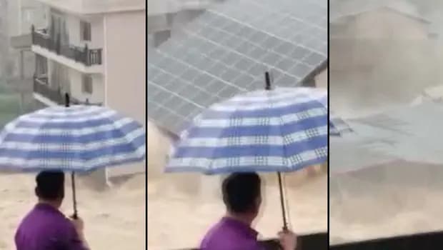 Çin'de şiddetli sel: 3 katlı bina yıkıldı