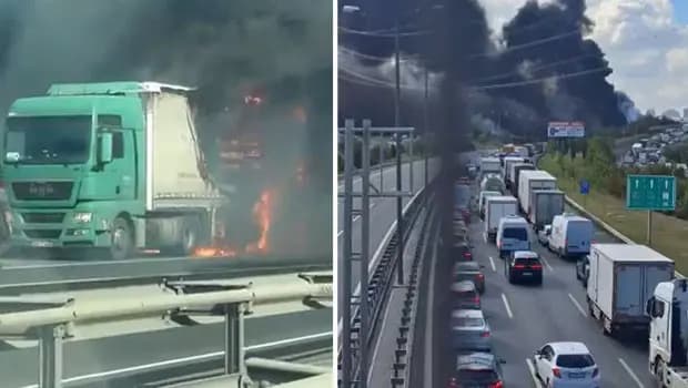 İstanbul'da TEM Otoyolu'nda TIR yangını: Trafik yeniden açıldı